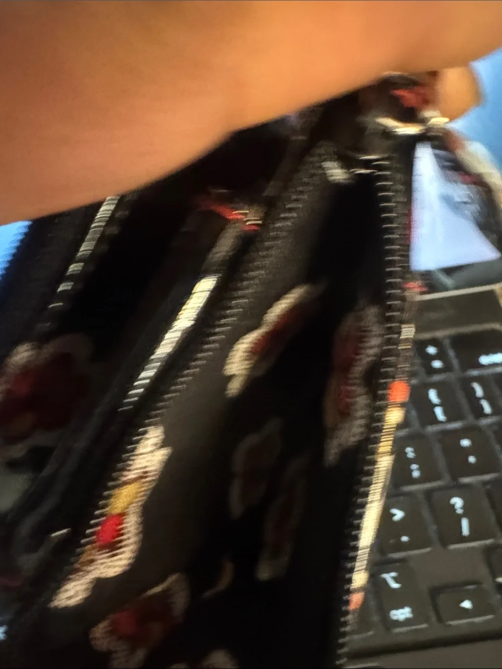 Vera Bradley Black Floral Plaid Wristlet with Red and Orange Accents